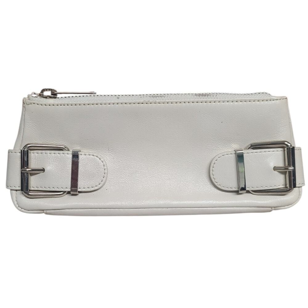 Banana Republic Vintage Y2K White Leather Clutch Silver Double Buckle Wallet
